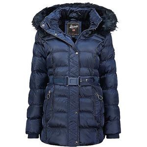Geographical Norway Aimeraude Lady Lange parka dik warm dames herfst winter - dunne jas met capuchon imitatiebont - winddichte jas - elegant donsjack voor dames (marineblauw XL), Marineblauw, XL