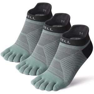 VWELL Teensokken voor mannen/vrouwen, COOLMAX vijf vingers sokken, hoogwaardige atletische teensokken No Show (3 paar), Groen, M
