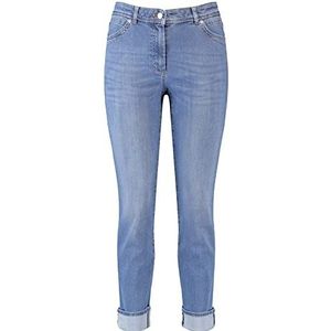 Gerry Weber Damesjeans met omslagzoom, broek jeans verkort jeans, buffies, used-effecten, licht verkorte pijpen, Blue denim met gebruik, 48