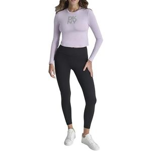 DKNY, Women's Stacked Textured STTRIPE Logo Long Sleeve Tee, Orchid/Zilver, M, Orchid/Zilver, M