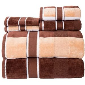 Lavish Home 6-delige badhanddoekenset - Oakville beige gestreept 100% katoen velours set met 2 badhanddoeken, 2 handdoeken en 2 washandjes