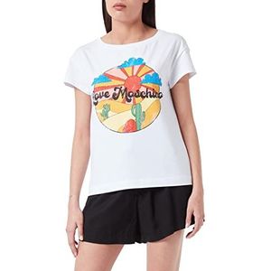 Love Moschino Dames korte mouwen Boxy Fit in Stretch Katoen Jersey met Desert T-Shirt, wit (optical white), 40 NL