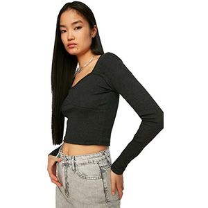 Trendyol Dames Anthracite Stitching Gedetailleerde Crop Gebreide Blouse, XL