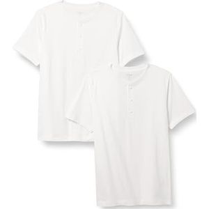 Amazon Essentials Heren Regular-Fit Shirt met korte mouwen, Henley, 2 stuks, wit, S