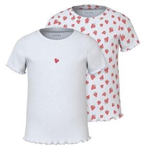 NAME IT Meisjes Nmfvemma 2P AOP Ss Slim Top (2-pack), wit (bright white), 110
