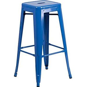 Flash Furniture Commercial Grade 4 Pack 30 'Hoge Backless Metalen Barkruk voor binnen en buiten met vierkante stoel, gegalvaniseerd staal, kunststof, blauw, set van 4