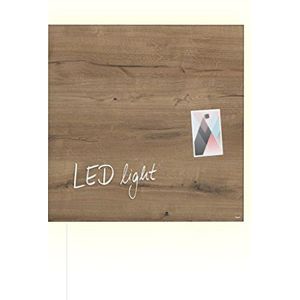 SIGEL GL405 Premium glas-magneetbord 48 x 48 cm met ledverlichting, design natuurlijk hout/houtlook hoogglanzend, TÜV-getest, eenvoudige montage, Artverum