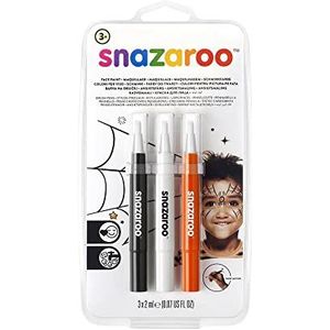Snazaroo 1180142 Kinderschmink, schminkpotlood met penseelpunt, 3 kleuren set Halloween, zwart/wit/oranje