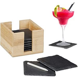 Relaxdays onderzetters leisteen - set van 8 - krijt - glasonderzetters - houder - glazen