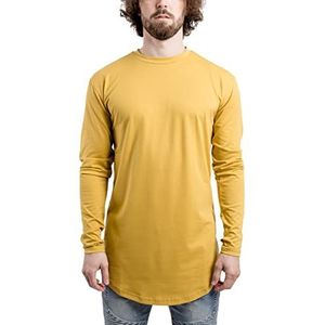 Blackskies Round Longsleeve T-shirt | Lange Oversize Fashion Basic lange mouwen heren longshirt Long Tee - diverse kleuren, mosterd, M
