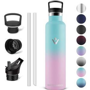 Vikaster Thermosfles, 1 l, BPA-vrij, thermosfles met rietje, voor school, sport, fiets, camping, fitness, outdoor