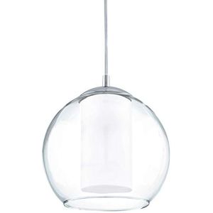 EGLO Bolsano Hanglamp, hanglamp met 1 lichtpunt, hanglamp van staal en glas in chroom, wit, helder, eettafellamp, woonkamerlamp hangend en met E27-fit