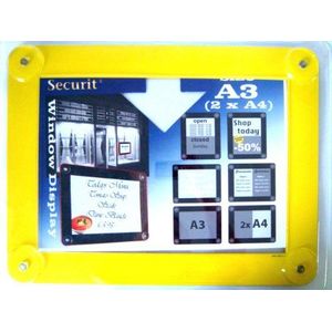 Securit Raam krijtbord A3 met zuignappen A3 UV Resitent - dubbelzijdig - geel