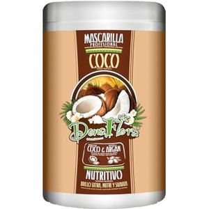 DONA FLORA Voedend haarmasker met kokos en argan, 1000 ml, diepteverzorging voor droog en beschadigd haar, herstellend, hydraterend en gladmakend, zonder sulfaten
