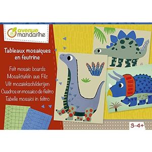 AVENUE MANDARINE - Maak je dinosaurusschilderijen compleet met geometrische vilt - Creatieve vrije tijd voor kinderen - 4 dinosaurusborden + 6 viltplaatjes - vanaf 3 jaar - KC091C