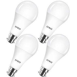 B22 LED lamp, LVWIT Bayonet 20W vervangen naar 152W, A80 6500K daglicht wit, helder 2452Lm, niet-dimbaar, ø80 x 155mm, 4 Pack