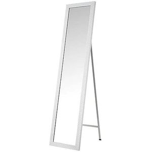 SHIITO - Staande spiegel van kunststof met witte textuur | Premium kwaliteit in rechthoekige vorm voor woonkamer, hal, slaapkamer, elegante afwerking | 37 x 2 x 157 cm