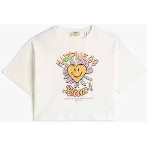 Koton Oversized T-shirt voor meisjes, bedrukt met ronde hals, ecru (010), 6-7 Jaar