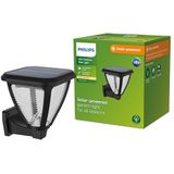 Philips Vynce buitenwandlamp op zonne-energie, vierkant, 1.5W, 2700K, zwart, IP44 weerbestendig