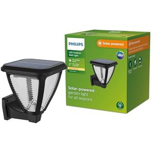 Philips Vynce buitenwandlamp op zonne-energie, vierkant, 1.5W, 2700K, zwart, IP44 weerbestendig