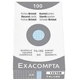 Exacompta 13210B verpakking (met 100 indexkaarten, ongeperforeerd, DIN A7, 7,4 x 10,5 cm, geruit, ideaal voor school), per stuk verpakt, blauw