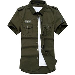 Gihuo Militair shirt met korte mouwen voor mannen met knopen naar beneden leger tacti, Leger Groen, M