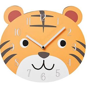 AMARE Wandklok Kinderdesign Tiger, 31 x 2 cm in oranje