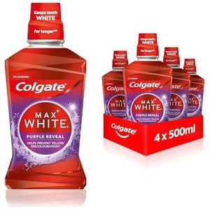 Colgate Mondspoeling Max White Purple Reveal 4 x 500 ml - onze paarse kracht voor wittere tanden, zonder alcohol