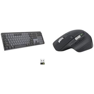 Logitech MX Mechanisch, Draadloos Verlicht Toetsenbord, Stille Tactiele Schakelaars, Duitse QWERTZ indeling - Grijs & Logitech MX Master 3S mouse Right-hand RF Wireless+Bluetooth Optical, 910-006559