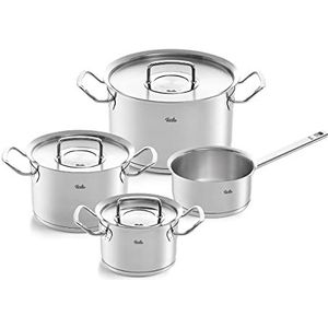 Fissler Originele Profi Collection/roestvrijstalen pannenset, 4-delig, kookpannen met metalen deksel (3 kookpannen, 1 steelpan zonder deksel) - inductie