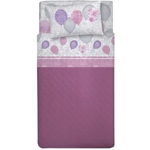 PENSIERI DELICATI Beddengoedset voor Frans bed, 100% katoen, beddengoedset voor Frans bed, 120 x 200 cm, inclusief hoeslaken, dekbedovertrek en 1 kussensloop, gemaakt in Italië, motief: roze ballonnen