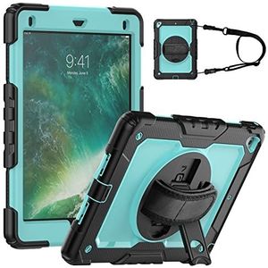 Beschermhoesje voor iPad 6e en 5e generatie, 9,7 inch (9,7 inch), met penhouder, polsband, 360 graden draaibaar, standaard, valbeveiliging, voor iPad 6/5/Air 2/Pro 9,7 B, lichtblauw