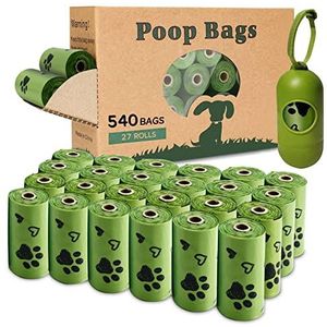 Yingdelai Hondenpoepzak, 540 stuks biologisch afbreekbare hondenpoepzakken met 1 dispenser, milieuvriendelijke lekvrije poepzakken voor honden | Geurend