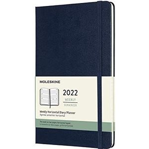 Moleskine Weekly Planner 2022, 12-Month Weekly Diary With Horizontal Layout, Weekly Horizontal Planner, Hard Cover, Large Size 13 x 21 cm, Colour Blue Sapphire, 144 Pages,scharlaken