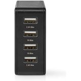 Nedis USB thuislader met 4 poorten - 4,8A / zwart