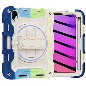 Beschermhoesje voor iPad Mini 6e generatie 8.3 inch, 3 beschermlagen, schokbestendig, met 360 graden draaibare polsband, standfunctie, blauw