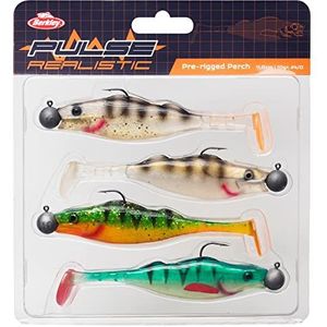 Berkley Pulse Realistic Perch Prerigged - Pak van 4 Pulse Realistic Perch shads inclusief gemonteerde loodkop voor het roofvissen op zoetwater op onder andere snoek, baars, snoekbaars en roofblei