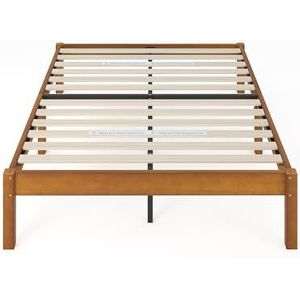 Zinus Ellie Bed 135 x 190 cm - Hoogte 35 cm met opbergruimte onder het bed - Platformbedframe van bamboe met hoofdeinde - Wit