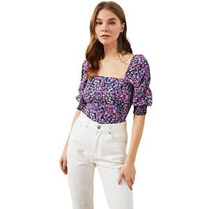 Trendyol Woman Regular Standaard vierkante halsketting geweven blouse voor dames, Zeer kleurrijk, 32