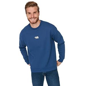 Trendyol Heren Herren Gerade Lange Ärmel Plus Size Sweatshirts, Donkerblauw, L