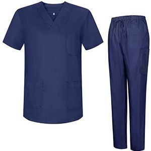 MISEMIYA - Uniformen Unisex Scrub Set - Medisch uniform met scrub top en broek - 817-8319, Donkerblauw, S