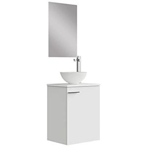 BAIKAL Badkamermeubelset, 45 cm, wandophanging, met wastafel en spiegel, melamine 16, meubels gemonteerd, bovendeel en wastafel, één deur TF, wit