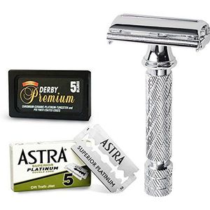 Parker-Astra-Derby scheerapparaat en scheermesjes 87R, 1 verpakking met 3 stuks, 3 stuks