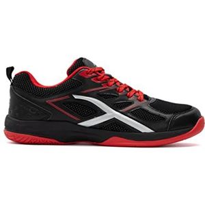 HUNDRED Xoom Non-Marking Professional Badminton Shoes for Men (Black/Red, Size: UK 11/US 12/EU 45)|Material : Polyester, Sole: Rubber|Suitable for Badminton/Tennis/Squash/Basketball