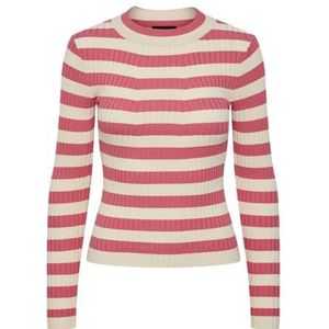 PIECES PCCRISTA LS O-Neck Knit NOOS BC, Hot Pink/Stripes: brede berkenstrepen, L