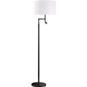 Fischer & Honsel |Staande lamp, Teramo|zandzwart|stoffen scherm|wit linnen|Uitl. wand: 44,00 cm|hoogteverst.|trekschakelaar|3x E27 max. 40,0 Watt 3000 K|dimbaar|1x LED 4,5 Watt|40436