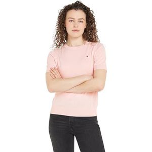 Tommy Hilfiger Trui voor dames, korte mouwen, ronde hals, Roze (delicaat roze), XXS