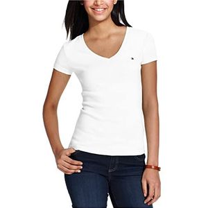 Tommy Hilfiger Dames Ss Core V-hals vlag T-shirt - Solid T-shirt, Wit, M