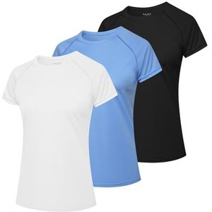 MEETWEE Surf shirt voor dames, Rash Guard UV-shirts, zwemmen, tankini, UPF 50+, korte mouwen, badshirt, badmode shirt, blauw + zwart + wit, XXL