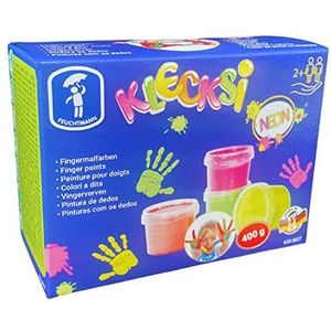 Feuchtmann 633.0627 - KLECKSi vingerverf NEON, 4 blikjes à ca. 100 g, 4 hoogwaardige kleuren voor kinderen vanaf 2 jaar, ideaal voor kleuterscholen, kinderdagverblijven, scholen en naschoolse opvang.